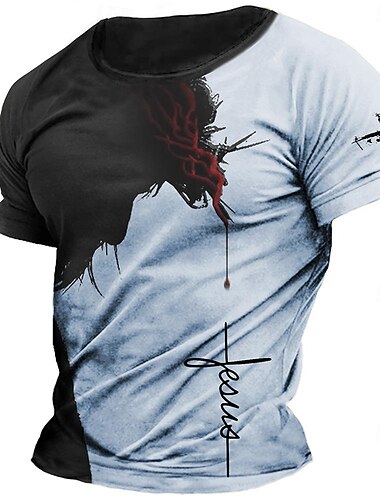  Herre Grafisk Kors T skjorte T skjorte 3D-utskrift Crew-hals Skjorte Religiøs treningsklær Gate Avslappet Hvit Gul Blå Sommer Vår Klær S M L XL XXL XXXL
