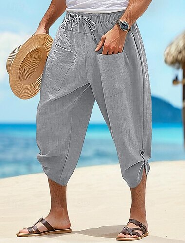  Bărbați Pantaloni Scurți Pantaloni scurți din in Pantaloni scurți de vară Pantaloni scurți de plajă Pantaloni Capri Cordon Talie elastică Buzunar frontal Simplu Confort Respirabil Zilnic Concediu