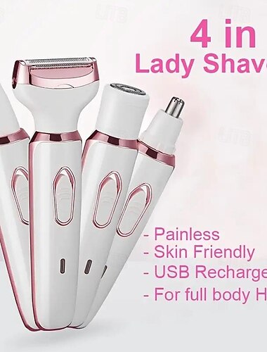  Rasoir électrique 4 en 1 pour femmes - Jambes faciales polyvalentes &tondeuse sous les bras avec épilation humide/sèche - rechargeable par usb.portable - cadeau de vacances idéal