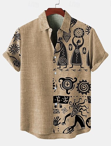  Voor heren Overhemd linnen overhemd retro-overhemden Vintage overhemd Etnisch shirt Dagelijks blauw Groen khaki Korte mouw Strijkijzer Zomer Lente Kleding