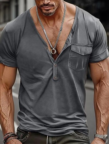  Per uomo Maglietta Camicia a Maniche Corte Manica Corta Scollo a V Primavera & Estate Semplice Moda Designer Essenziale Tasca Vacanza Streetwear Uscire Nero Bianco Blu Maglietta Top per Uomo