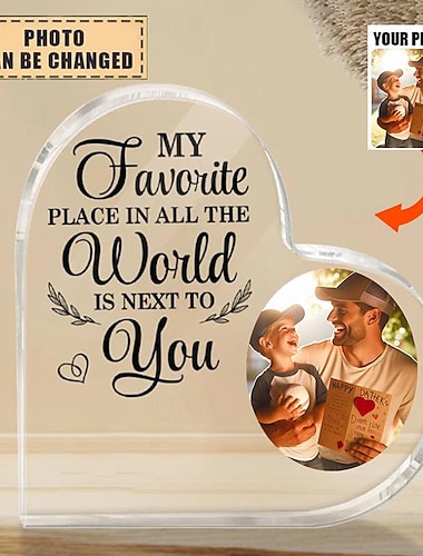  صورة لوحة قلب أكريليك مخصصة - هدية الذكرى السنوية لعيد الأم للزوجين - هدية له هدية لزوجين مكاني المفضل 10*10 سم (3.9*3.9")