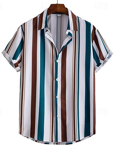  Miesten Paita Kesä paita Rento paita Rantapaita Button Up paita Raidalliset paidat Valkoinen Sininen Ruskea khaki Lyhythihainen Raita Sänkyjen avaus Loma Havaijilainen Vaatetus Polyesteri Muoti