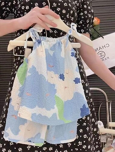  2 Stück kinderkleidung Mädchen Graphic Tank Top & Shorts Set einstellen Ärmellos Modisch Outdoor 3-7 Jahre Sommer Gelb Rote Blau