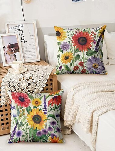  Dekorativer Kissenbezug mit Sommerbienen, 2-teilig, weicher, quadratischer Kissenbezug für Schlafzimmer, Wohnzimmer, Sofa, Couch, Stuhl
