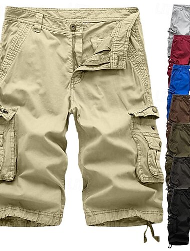  Voor heren Cargoshorts korte broek Werkshorts Wandelshorts Been trekkoord Meerdere zakken 6 zak Effen Knielengte Buitensporten Uitgaan Streetwear Klassiek Zwart Rood
