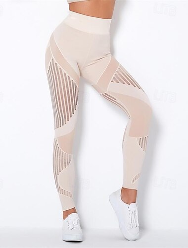  Damen Yogahose Yoga-Leggings Netz Patchwork Hohe Taille Yoga Fitnesstraining Pilates Strumpfhosen Farbblock Dunkelgrau Schwarz Armeegrün Spandex Sport Sportkleidung Dehnbar Schlank