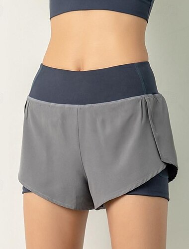  Damen Yogashorts 2 in 1 Hoher Taillenbund Kurze Hose Sport & Natur Casual Athlässigkeit Atmungsaktiv Schnelltrocknend Leichtgewichtig Weich Laufen Gehen Joggen Regular Fit Sportbekleidung