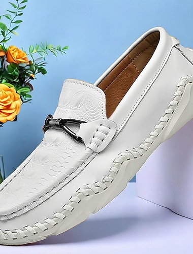  Herr Tofflor och Slip-Ons Penny Loafers Läder Bekväm Halksäker Loafers Silver Svart Vit