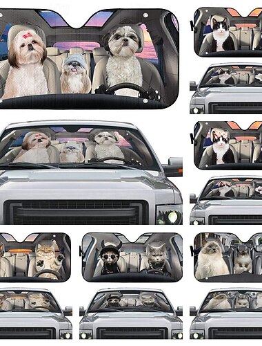  morsomt kjæledyrmønster bilsolskjerm - 3d-trykt frontrutesolblokker - uv-beskyttelse og varmeskjold