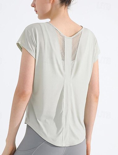  Damen Yoga Top Rundhalsausschnitt Schnelltrocknend Leicht Atmungsaktiv Netz Kurzarm Sport Einfarbig T-Shirt Oberteil Für Laufen Fitness Yoga Lässiger Schnitt Sportkleidung