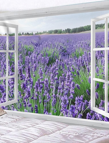  fönster blommor fält hängande gobeläng väggkonst stor gobeläng väggmålning dekor fotografi bakgrund filt gardin hem sovrum vardagsrum dekoration