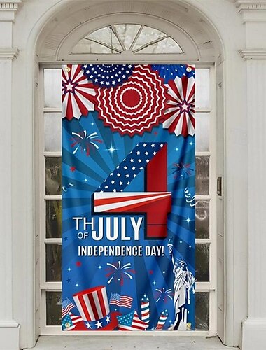  Cubiertas de puerta del día de la independencia, tapiz de puerta del 4 de julio, decoración de cortina de puerta, telón de fondo, pancarta de puerta para puerta de entrada, casa de campo, suministros