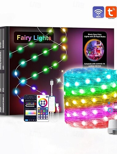  אורות מחרוזת לד דקורטיביים חכמים, בקרת wifi led אורות פיות-מנורת קו עור עם בקרת נקודה חכמה של tuya, פנטום גרפיטי wifi control פנטום לקישוט מסיבת חג המולד