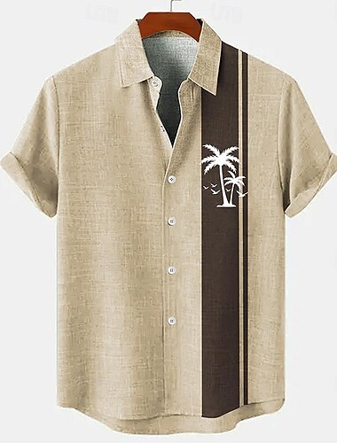  Herren leinenhemd Strandhemd Hawaiihemd Sommerhemd Kokosnussbaum Outdoor Urlaub Blau Braun Grün Kurzarm Ständer Sommer Frühling Bekleidung Bedruckt