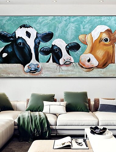  mintura pinturas a óleo abstratas feitas à mão de animais de vaca em tela arte de parede decoração moderna imagem de desenho animado para decoração de casa pintura sem moldura enrolada e não esticada