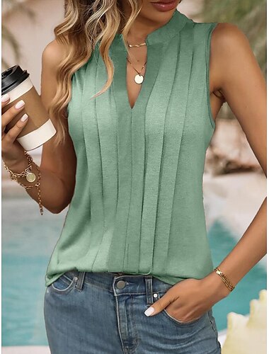  Damen Spaghetti-Top ärmellos drapiert V-Ausschnitt Taupe strukturiert leicht elegant Sommer Top lässig bis formal vielseitig tragbar