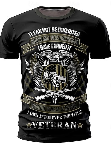  4 luglio 2026 250° Giorno della Memoria Maglietta a maniche corte a girocollo da uomo patriottica 3D stampata con bandiera americana di veterano street