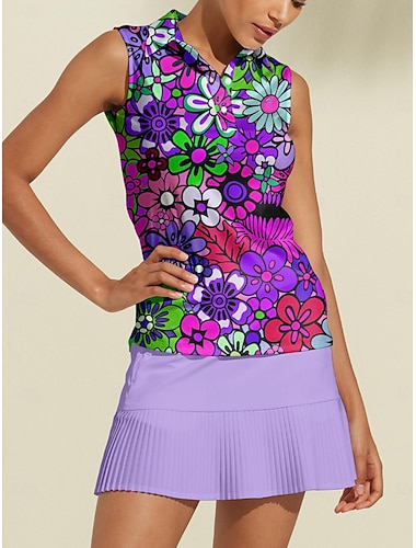  Damen poloshirt Golfkleidung Meerblau Violett Orange Ärmellos Sonnenschutz Leichtgewichtig T-Shirt Shirt Blumen Damen-Golfkleidung, Kleidung, Outfits, Kleidung