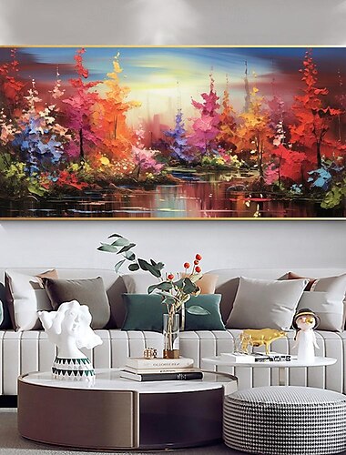  Mintura pinturas a óleo florestais coloridas feitas à mão em tela grande arte de parede decoração moderna abstrata imagem de paisagem de árvore para decoração de casa pintura sem moldura enrolada e