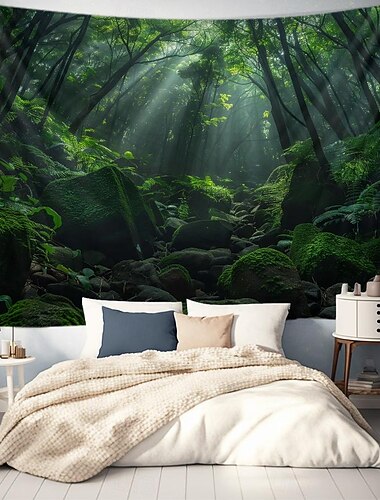  Landschaft Wald Strahl hängen Wandteppich Kunst große Wandteppich Wandbild Dekor Fotografie Hintergrund Decke Vorhang Haus Schlafzimmer Wohnzimmer Dekoration Wandtuch XXL Natur