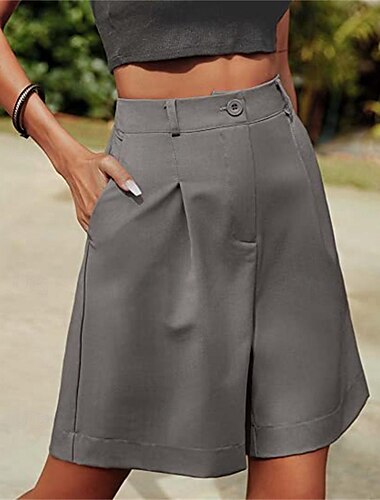  Women's Shorts Casual Daily Knee Length Plain Side Pockets Breathability Comfortable Micro-elastic Weekend Camel Green Beige Gray Summer Regular Fit