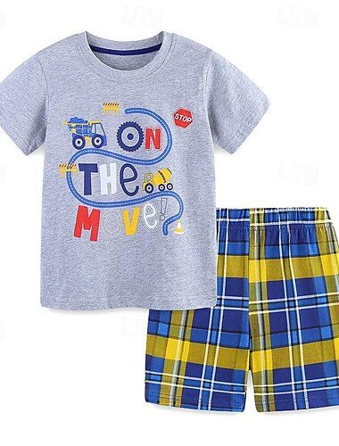  2 delar Småbarn Pojkar T-shirt och shorts Utrusta Grafisk Kortärmad Uppsättning Skola Mode Dagligen Sommar Vår 3-7 år 2247