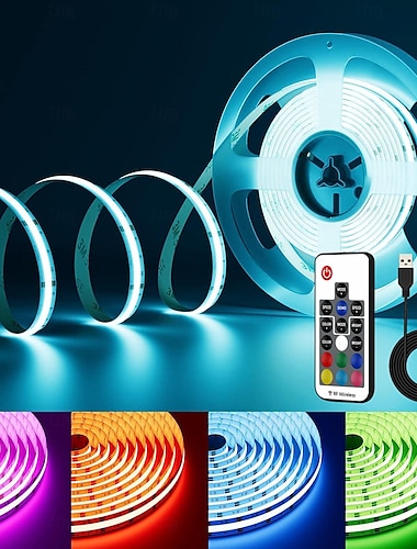  USB rgb cob tira de luz LED 1-5m 5v tira de luz de decoloración inteligente controles de aplicación sincronización de música tira de luz o equipado con controlador inalámbrico rf adecuado para