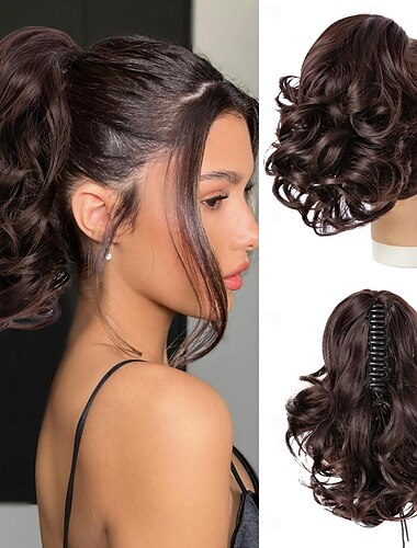  Extensiones de cola de caballo de 10 pulgadas con clip de garra corta, extensiones de cola de caballo sintéticas rizadas y onduladas, postizos para mujeres para uso diario
