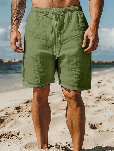  Homens Calção Shorts de verão Shorts de praia Bolsos Com Cordão Cintura elástica Tecido Conforto Macio Comprimento do joelho Ioga Praia Moda Havaiana Branco Azul Céu Sem Elasticidade