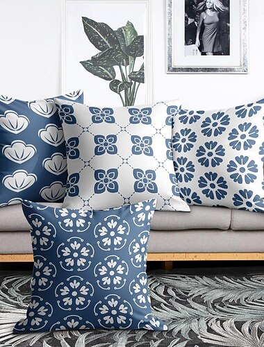  Dekorativer Kissenbezug mit geometrischen Blumen, 4-teilig, weicher, quadratischer Kissenbezug für Schlafzimmer, Wohnzimmer, Sofa, Couch, Stuhl