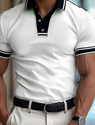  Herren Poloshirt Golfhemd Arbeit Casual Gerippter Polokragen Klassisch Kurzarm Basic Modern Farbblock Patchwork Taste Frühling Sommer Regular Fit Weiß Himmelblau Minzgrün Poloshirt