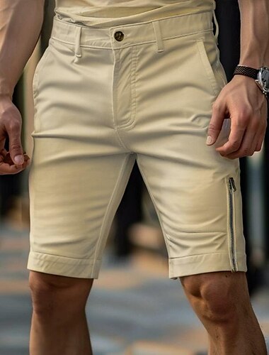  Herren Shorts Kurze Hosen Chino Bermuda Shorts Bermudas Arbeitsshorts Zip Tasche Glatt Komfort Weich Knielänge Outdoor Casual Täglich Modisch Strassenmode Schwarz Weiß Mikro-elastisch