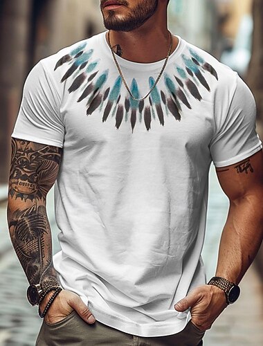  Herren Stammes T Shirt T-Shirt 3D-Druck Rundhalsausschnitt Hemd Urlaub Sport Modisch Casual Täglich Festtage Hellblau Weiß Sommer Frühling Bekleidung S M L XL 2XL 3XL