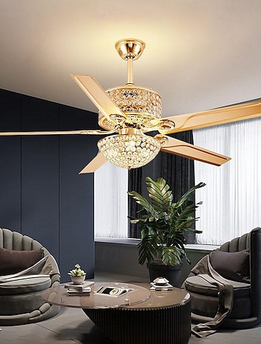  led-plafondventilator licht kristal goud luxe licht 3-kleuren licht acryl moderne Scandinavische stijl slaapkamer eetkamer 110-240v