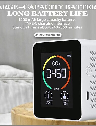  CO2-Detektor 3-in-1-CO2-Monitor Innentemperatur- und Feuchtigkeitstester