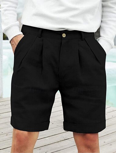  Herren Leinenshorts Kurze Hosen Sommer-Shorts Strandshorts Kurze Hosen Knopf Tasche Falten Glatt Komfort Atmungsaktiv Kurz Festtage Urlaub Strand Hawaiianisch Boho Schwarz Weiß