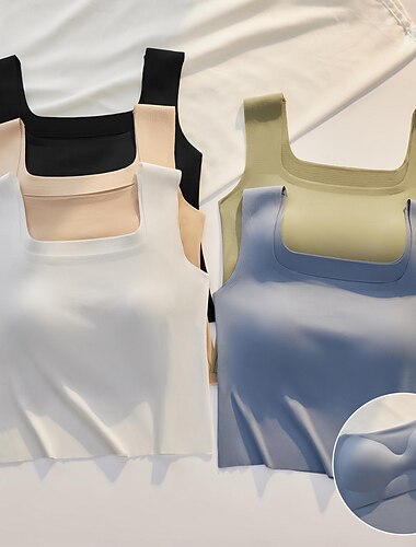  Damen Camisole Tank Top Basic Ärmellos Reguläre Tops Quadratischer Ausschnitt Schwarz Weiß Blau Grün Beige Sommer