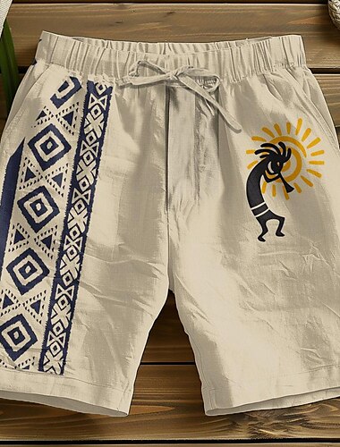  Herr Rutig Geometriska mönster Shorts Sommarshorts Casual shorts Medium Midja Vintage Mode Etnisk Stil Ledigt Dagligen Helgdag Ficka Snörning Elastisk midja Designer Kläder