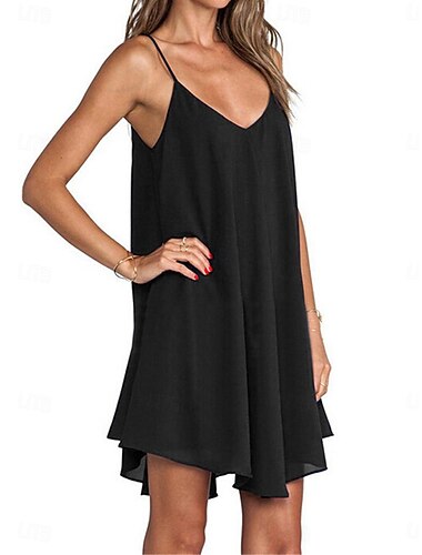  Per donna Abito casual Mini abito Chiffon Schiena scoperta Appuntamento Da mare Streetwear Essenziale Con bretelline Senza maniche Nero Vino Blu marino Colore