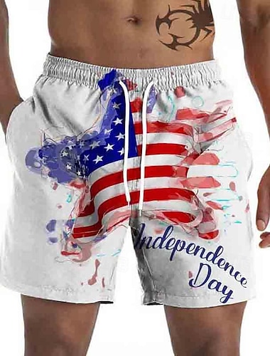  Tag der Unabhängigkeit 4. Juli USA Flagge Sportbekleidung Strandshorts USA Flagge Harajuku Grafik Kawaii Für Herren Erwachsene Maskerade 4. Juli 3D-Druck Festival