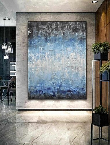  abstraktes Skyline-Gemälde, handgemalt, extragroßes Wandkunst-Gemälde, handgemachtes blaues Landschaftsgemälde auf Leinwand, großes Wandkunst-blaues abstraktes modernes Gemälde für Schlafzimmer,