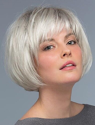  kort ombre vit blond bob peruk för vita kvinnor med lugg haka längd lager blandat blond söt rak pixie bob peruk syntetisk naturligt utseende daglig festperuk