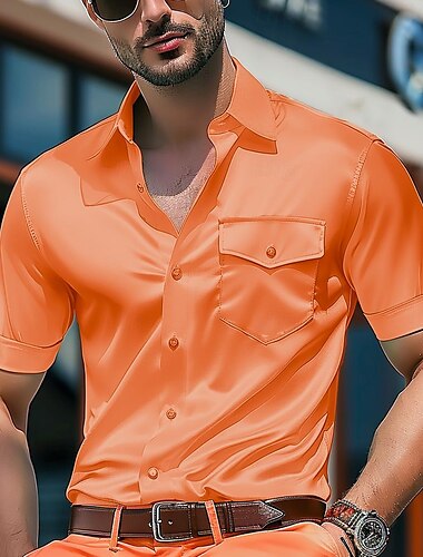  Herr Skjorta Knapp upp skjorta Casual skjorta Sommarskjorta Svart Blå Orange Grön Kortärmad Slät Krage Dagligen Semester Kläder Mode Ledigt Bekväm