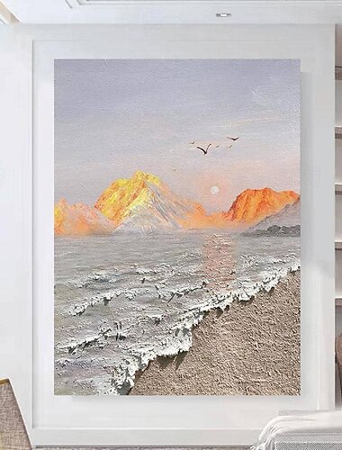  Hand painted 3D minimalism abstract canvas painting handmade tonal wave art textured mountain sea painting wall art wabi-sabi wall art painting for living room painting stylish room decoration