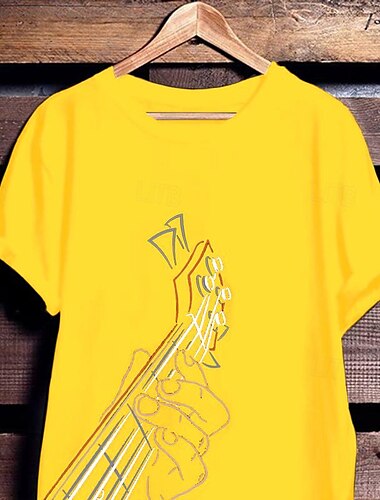  Musikfestival Herren Grafikdrucke Musik Gitarre T Shirt Grafischen T-Shirt Baumwolle Kurze Ärmel Grafik Hemd Schwarz Weiß Gelb Bequemes T-Shirt Urlaub Straße Modedesigner-Kleidung