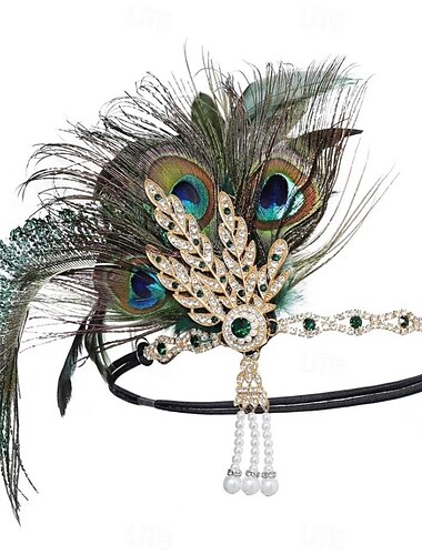  1920er Der große Gatsby Outfits Flapper-Stirnband Der große Gatsby Hochzeitsgast Kragenlos Damen Halloween Karneval Maskerade Party Maskerade Hochzeitsempfang Erwachsene Handschuhe Halskette Ohrring