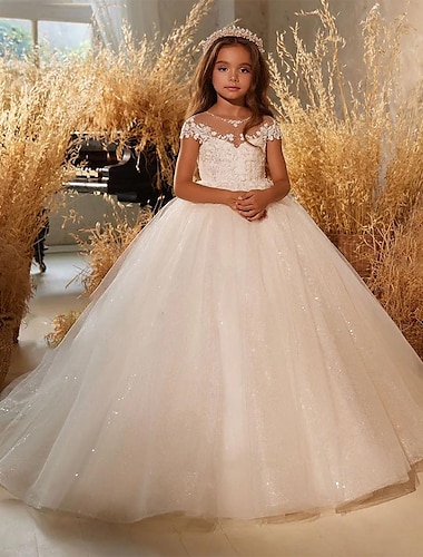  Vestido de Gala Hasta la Rodilla Vestido de Niña Florista Quinceañera Elsa congelada Niñas lindo vestido de fiesta Tul con Fruncido Estilo real tutú Ajuste 3-16 años