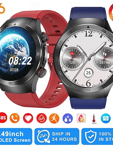  696 E800 Reloj inteligente 1.49 pulgada Pulsera inteligente Bluetooth ECG + PPG Monitoreo de temperatura Podómetro Compatible con Android iOS Hombre Llamadas con Manos Libres Recordatorio de Mensajes