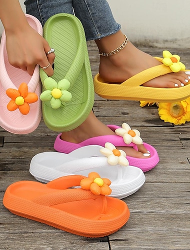  färgglada flip flop-sandaler för kvinnor – söta sommarstrandtofflor med mjuk vadderade sula för vardagskläder, pool och semester
